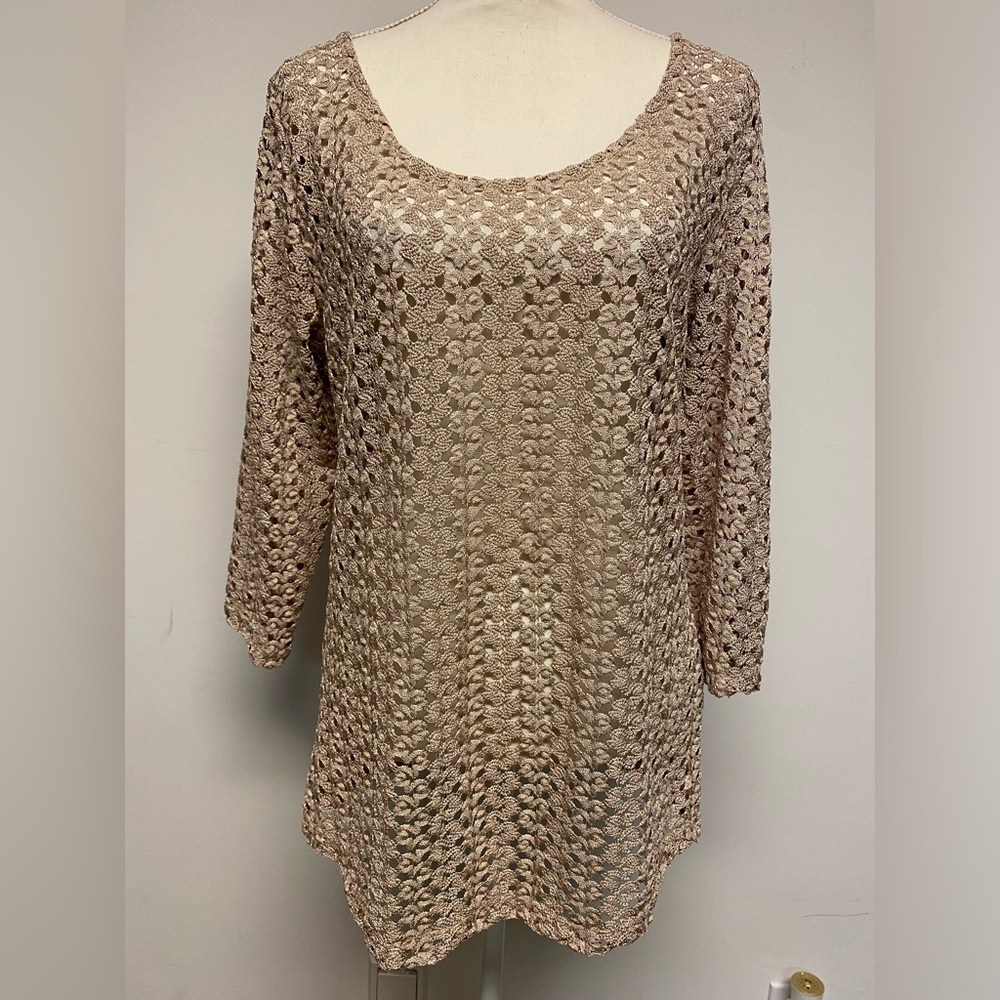JM Collection Lace Scoop Neck 3/4 Sleeve Relaxed Blouse Sz L